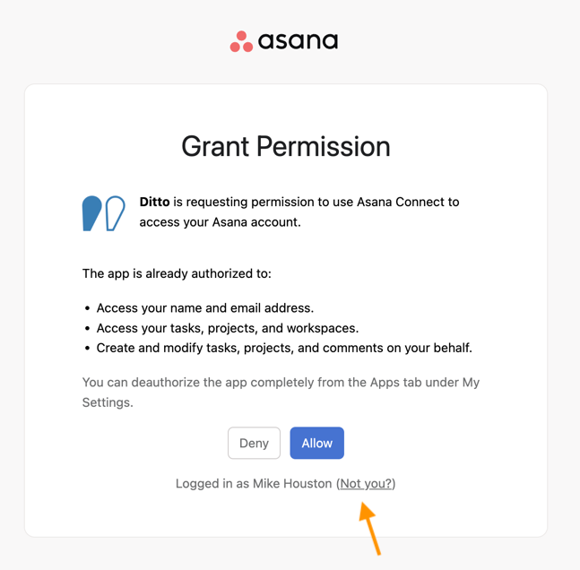Screenshot of Asana OAuth permissions screen